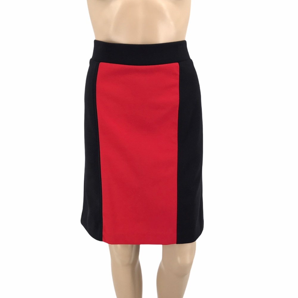 Nicole Miller pencil skirt L red black color block mini above knee